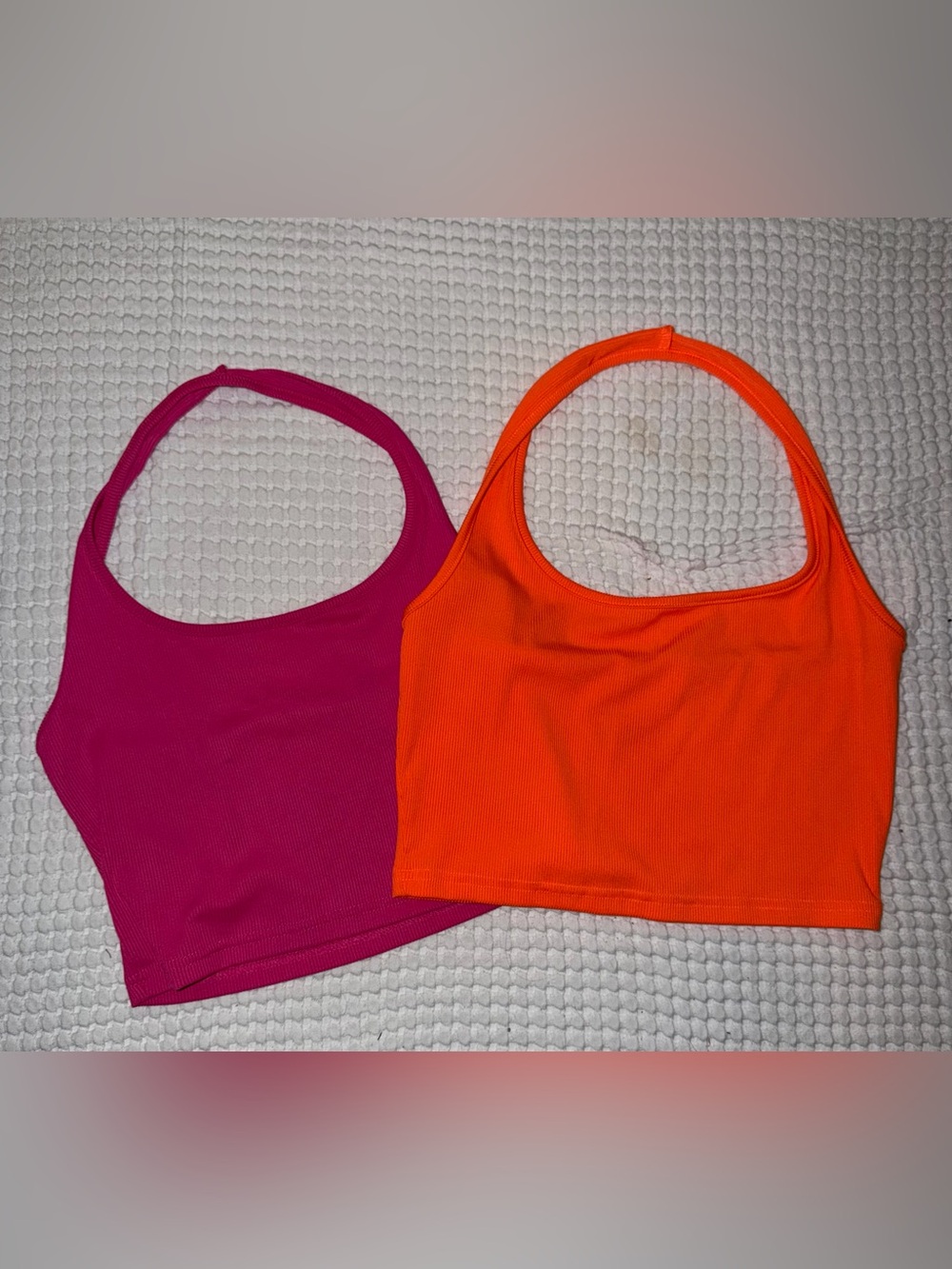 Bright Orange and Magenta Ribbed Crop Tops